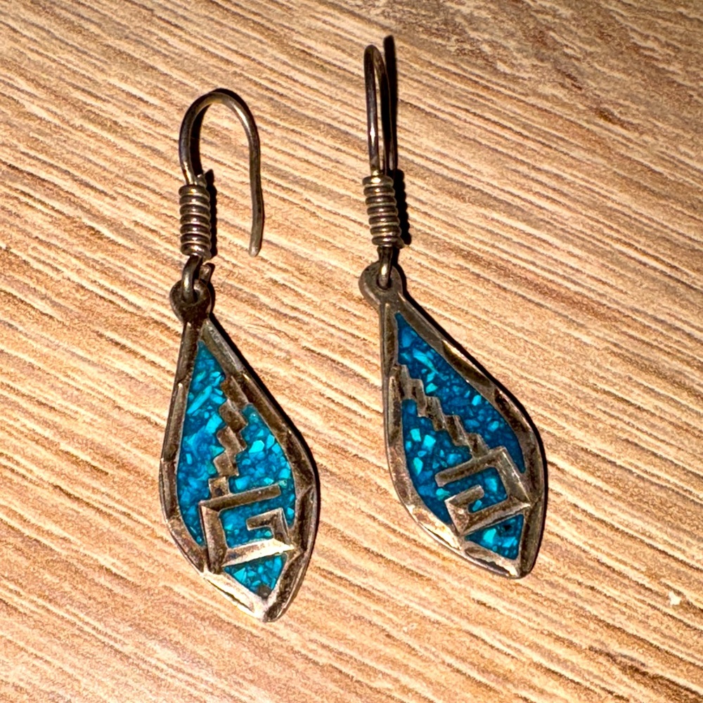 925 Mexico, crushed turquoise earrings